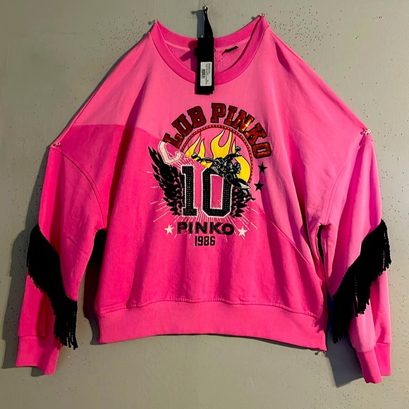 Club Pinko 1986 women sweatshirt with Crystals Sequins in front. Multi colored